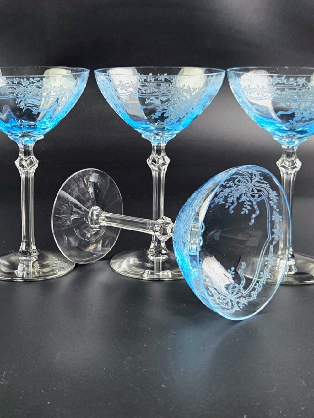 Vintage Fostoria June Blue (Azure) Champagne/Tall Sherbet Glasses – Set of 4